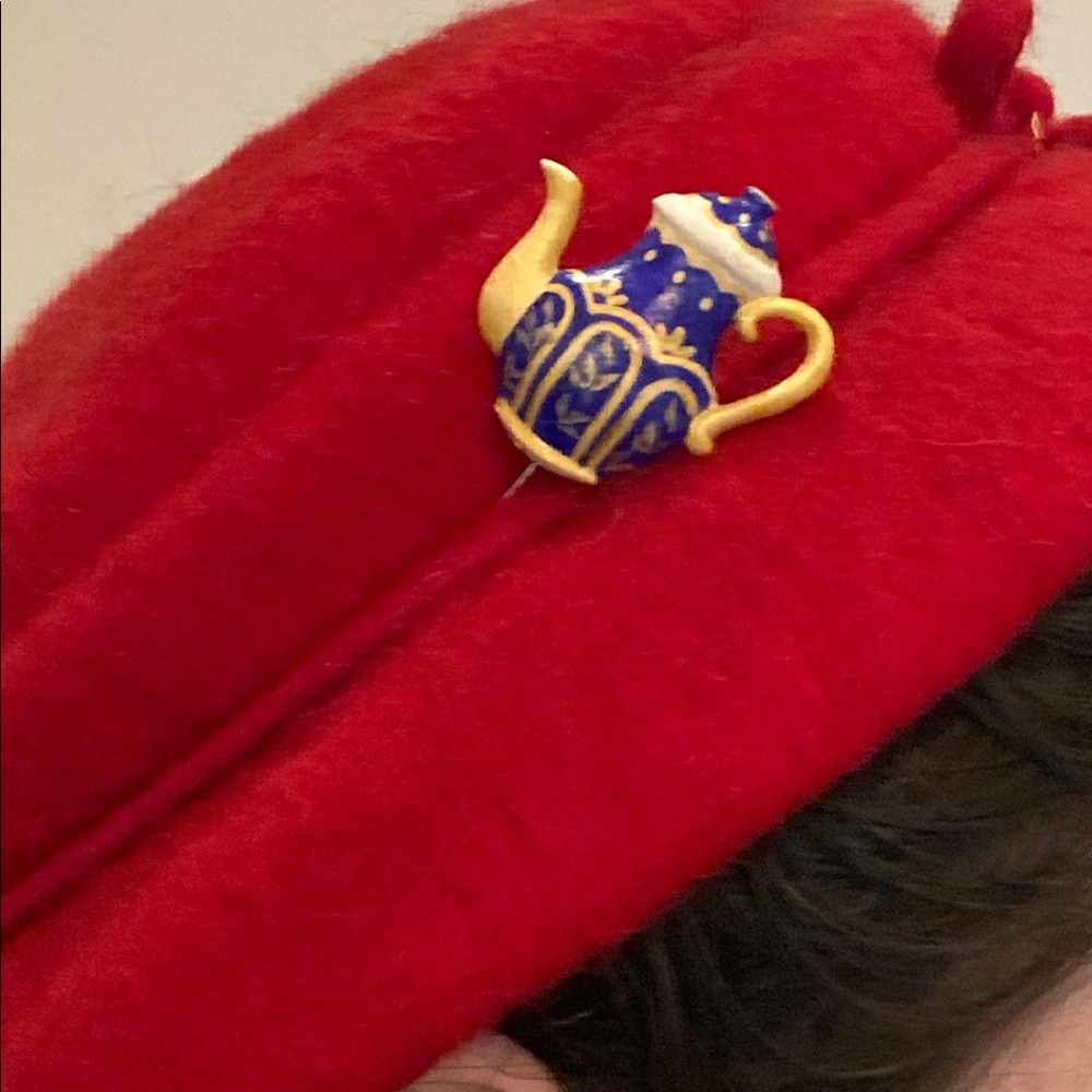 Vintage Hat Pin with Hand Painted Tea Pot Kettle